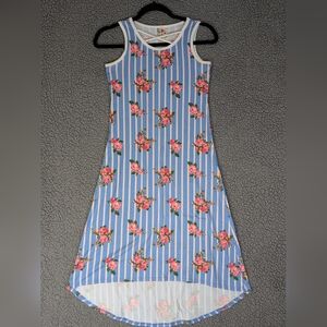 Jenna & Jessie T Shirt Dress Long Blue White Strip with Rose Accent Size 10